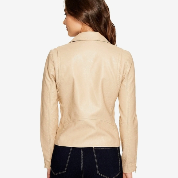 NEW Blank NYC Faux Leather Moto Jacket S Beige - Picture 2 of 8